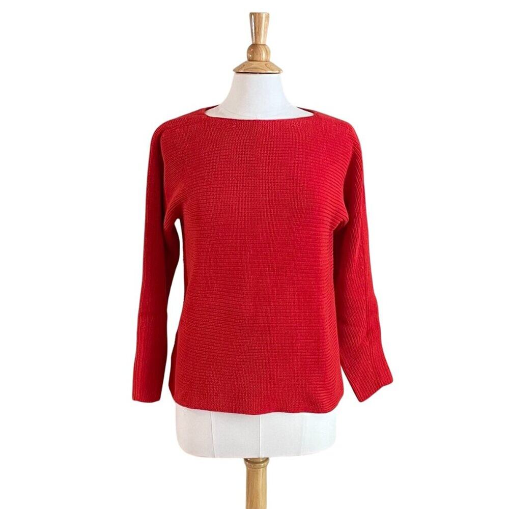 LOFT Cotton Red/Orange Long Sleeve Textured Knit Sweater, Minimalist, Size M